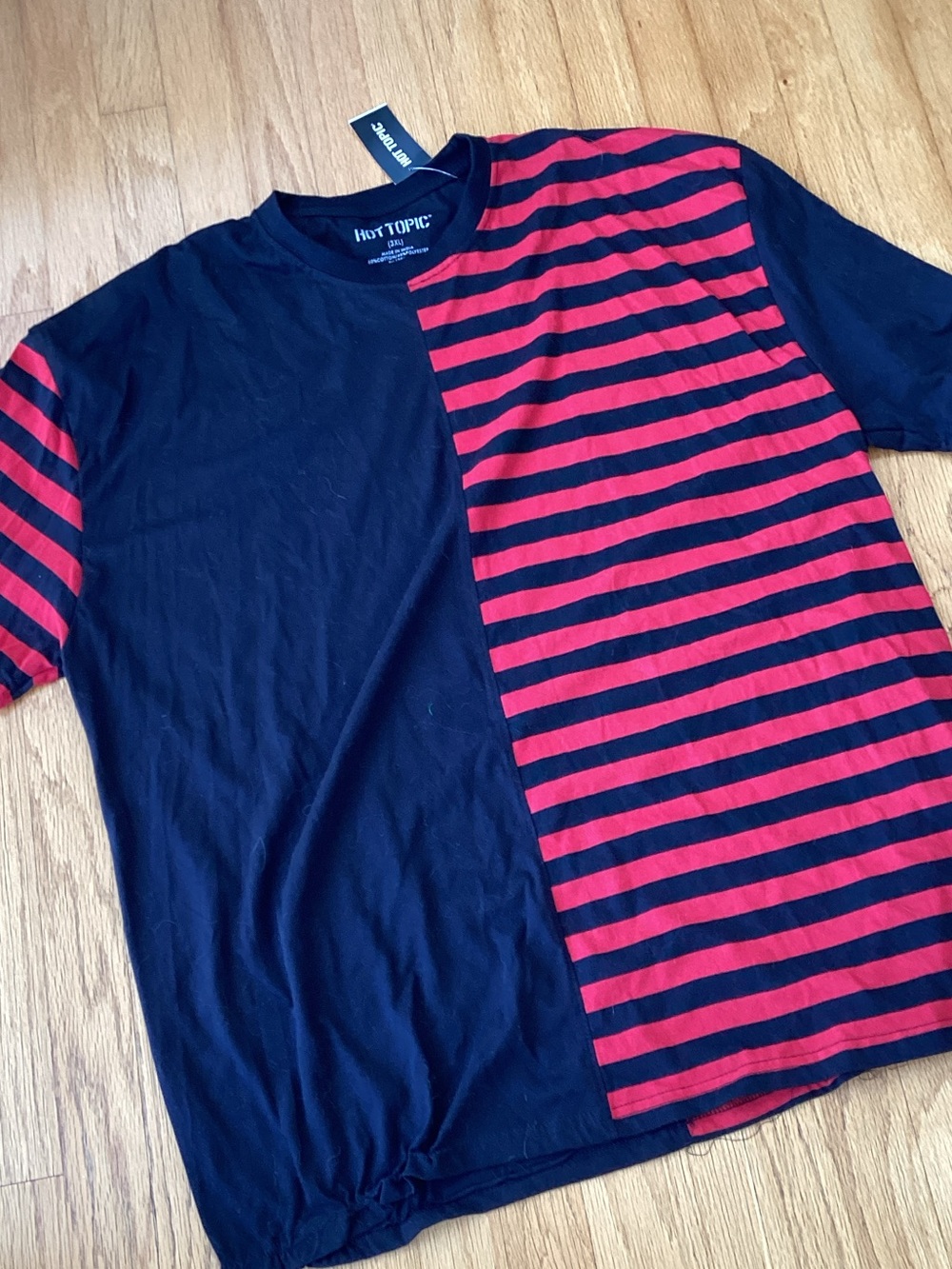Hot Topic Black and Red Half-Striped Tee